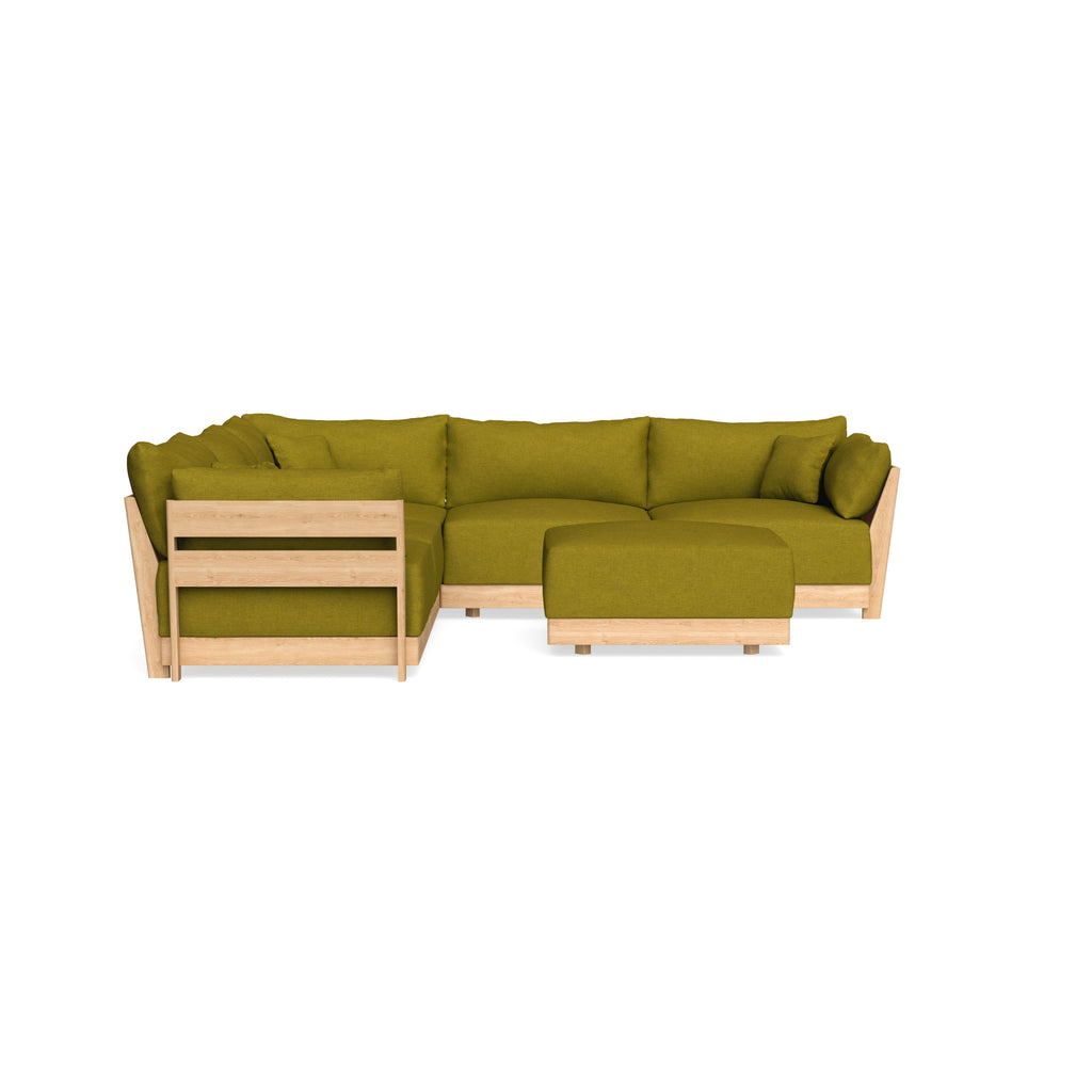 Modular Bondi Latte 5-Seater Corner Sectional + Ottoman in Olive Green | Classic Blend