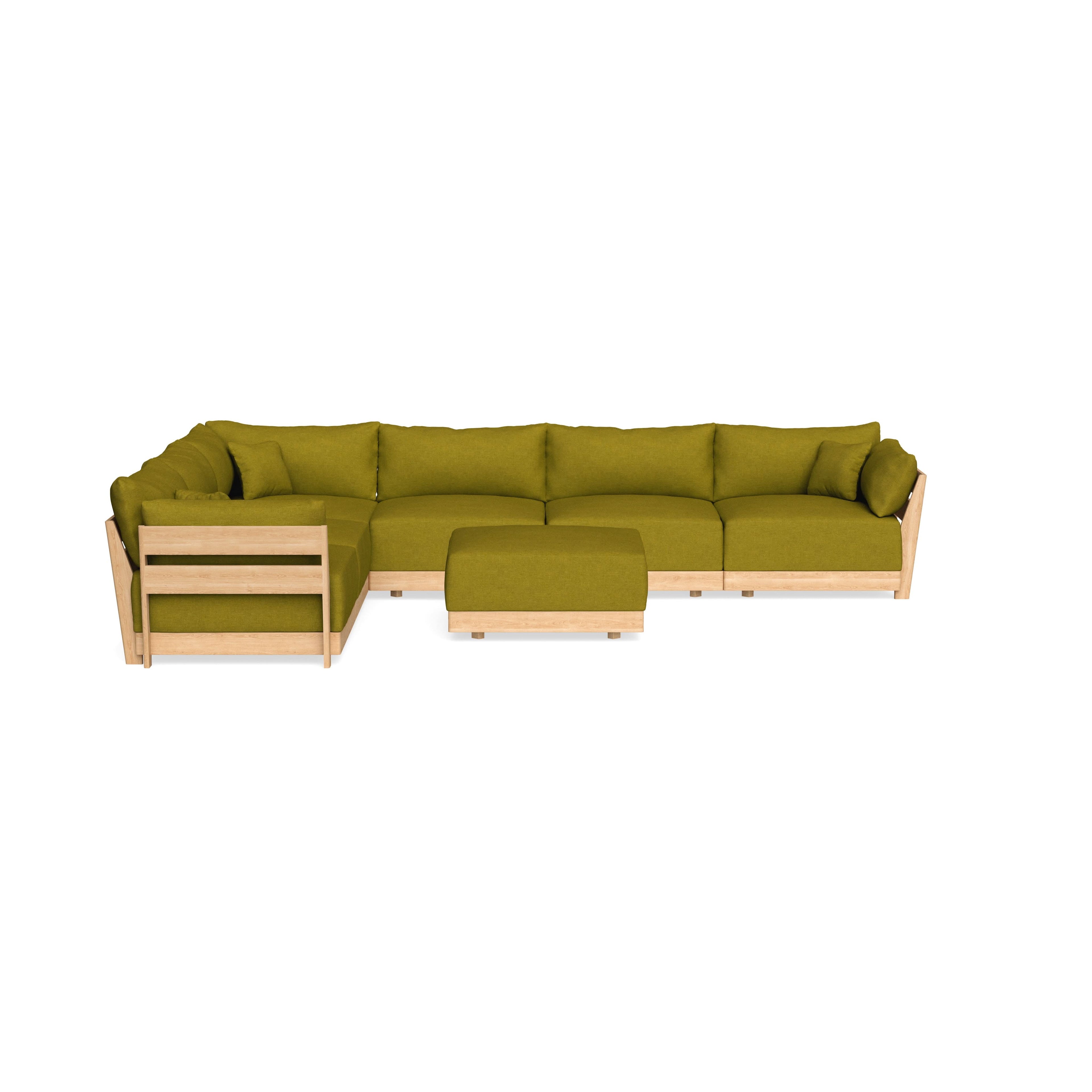 Modular Bondi Latte 6-Seater Corner Sectional + Ottoman in Olive Green | Classic Blend