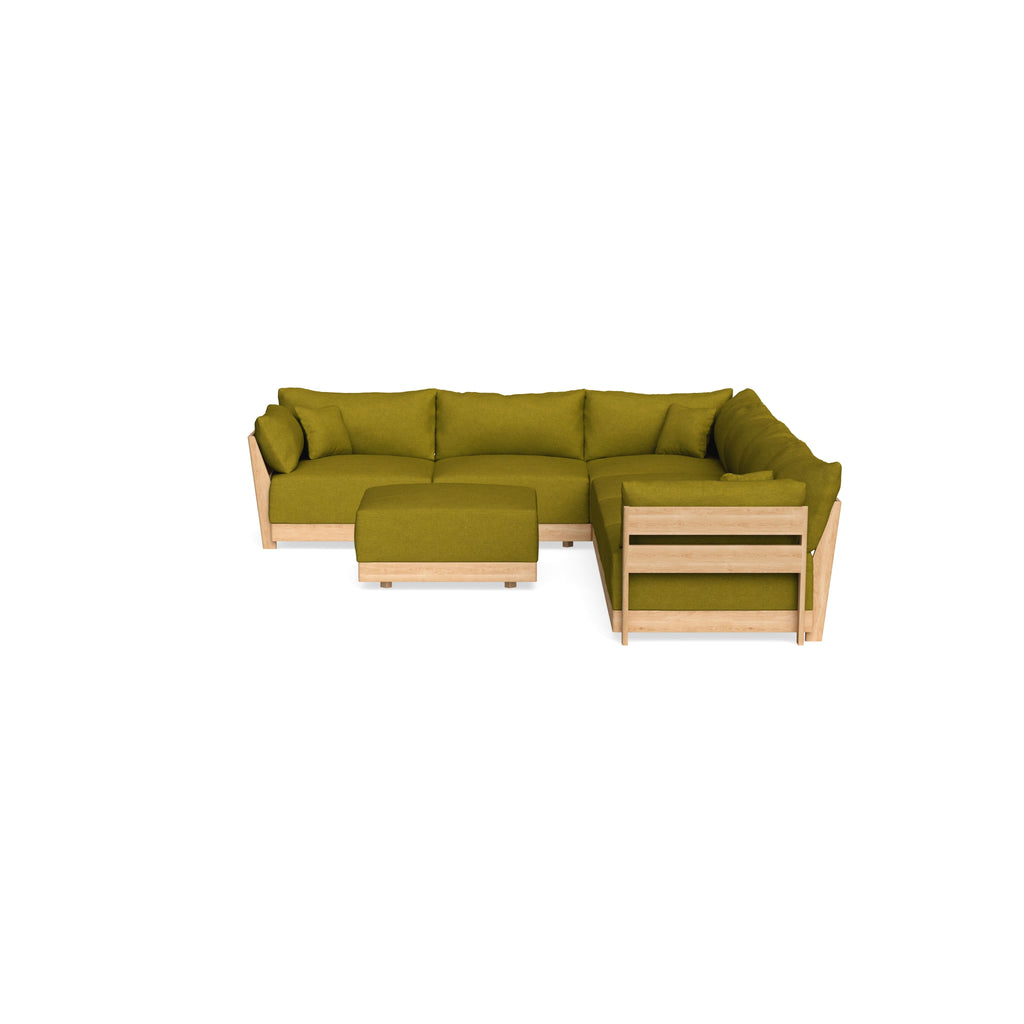 Modular Bondi Latte 6-Seater Corner Sectional + Ottoman in Olive Green | Classic Blend