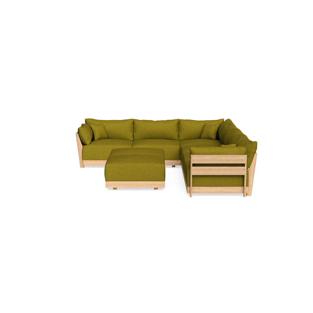 Modular Bondi Latte 6-Seater Corner Sectional + Bench Ottoman in Olive Green | Classic Blend