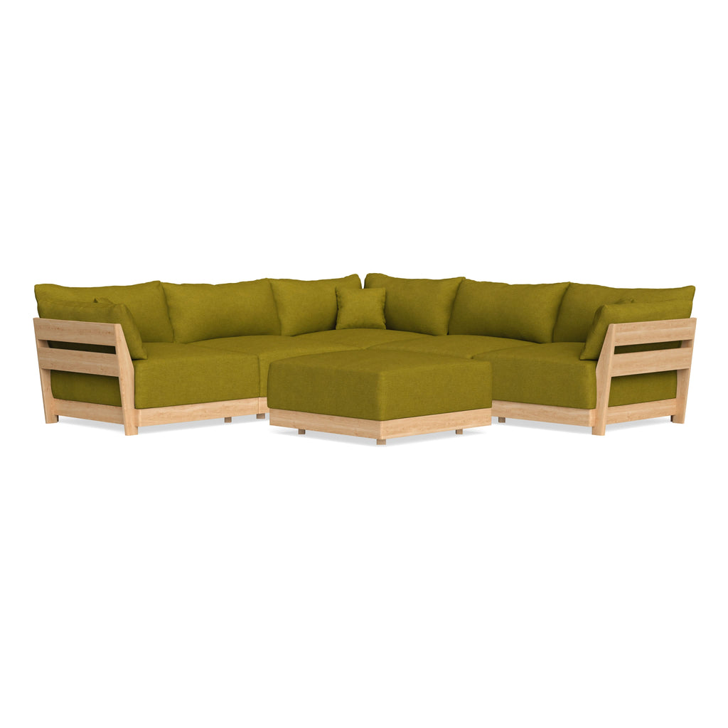 Modular Bondi Latte 5-Seater Corner Sectional + Ottoman in Olive Green | Classic Blend