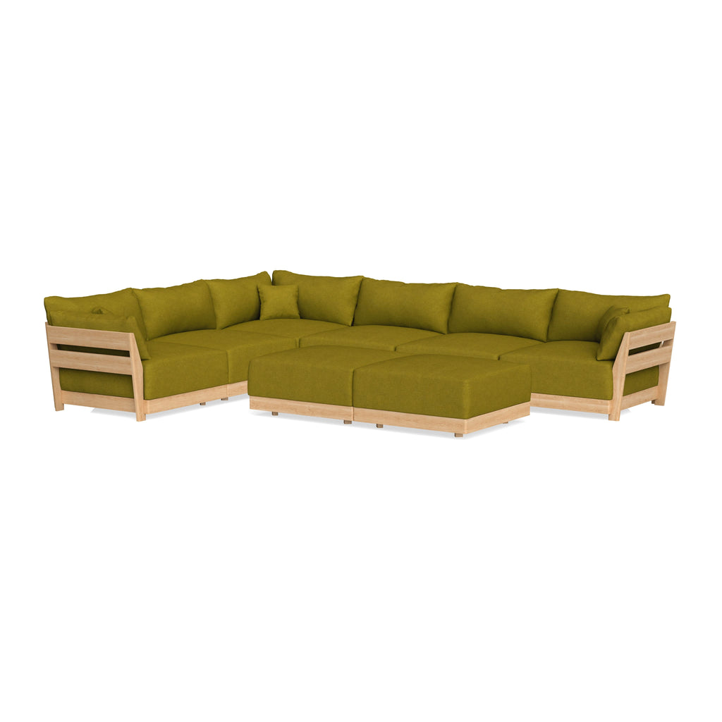 Modular Bondi Latte 6-Seater Corner Sectional + Bench Ottoman in Olive Green | Classic Blend