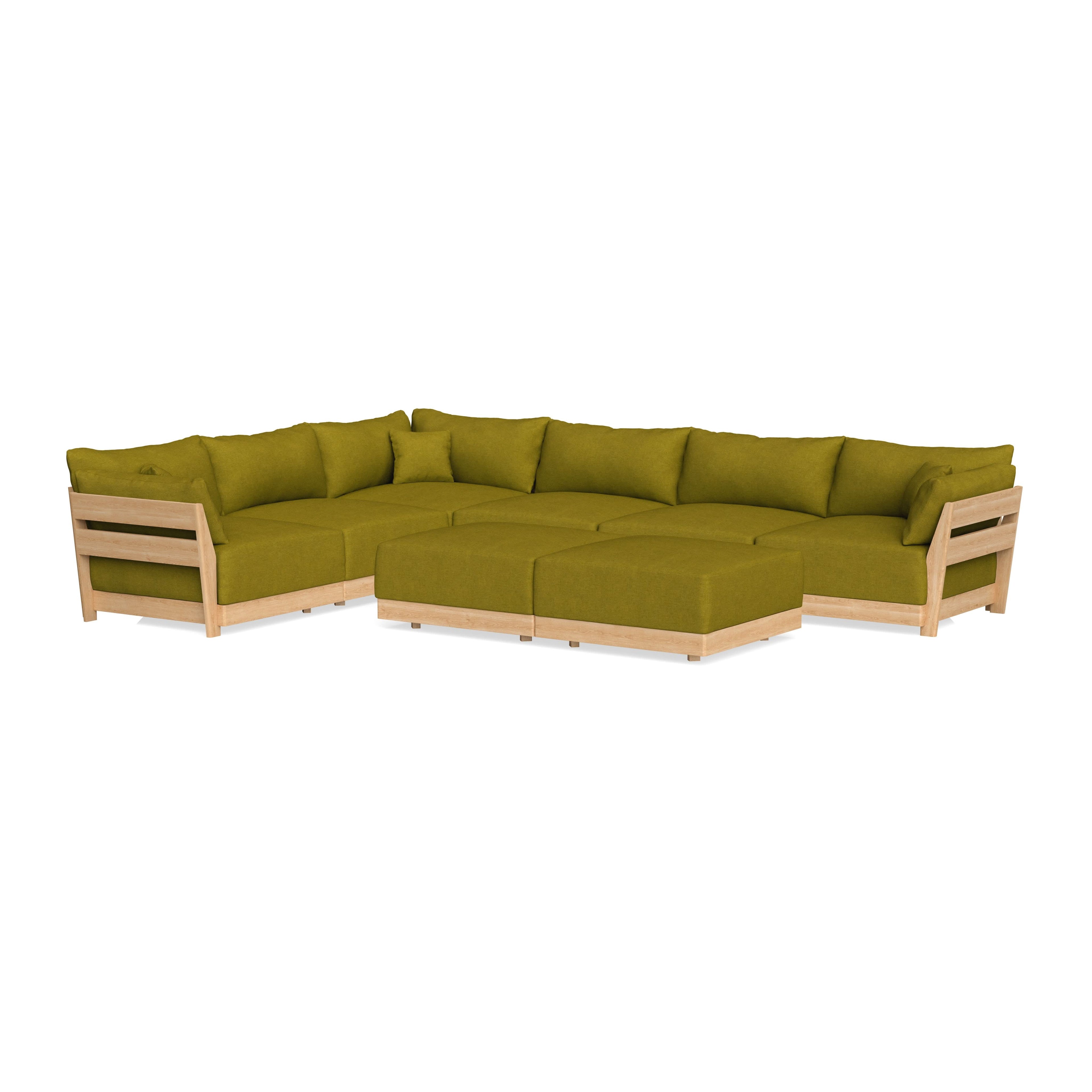 Modular Bondi Latte 6-Seater Corner Sectional + Bench Ottoman in Olive Green | Classic Blend