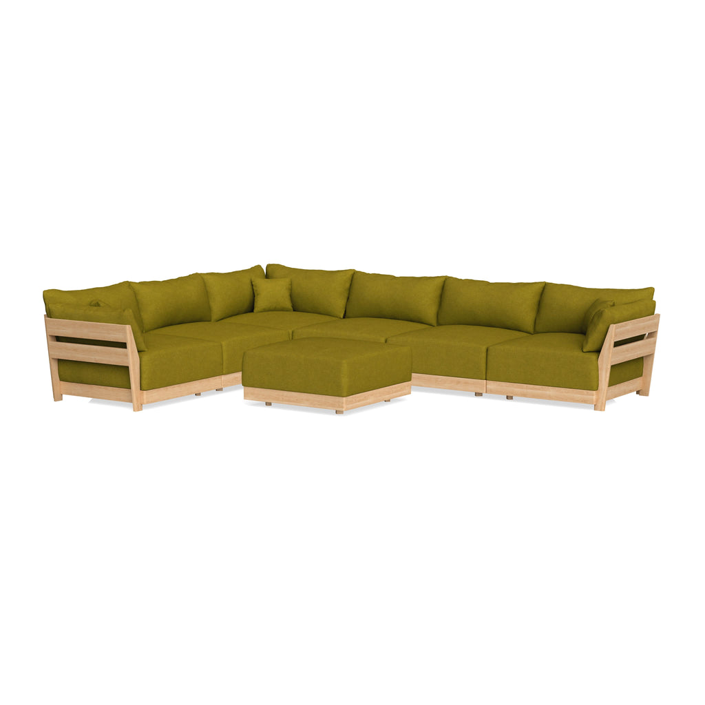 Modular Bondi Latte 6-Seater Corner Sectional + Ottoman in Olive Green | Classic Blend