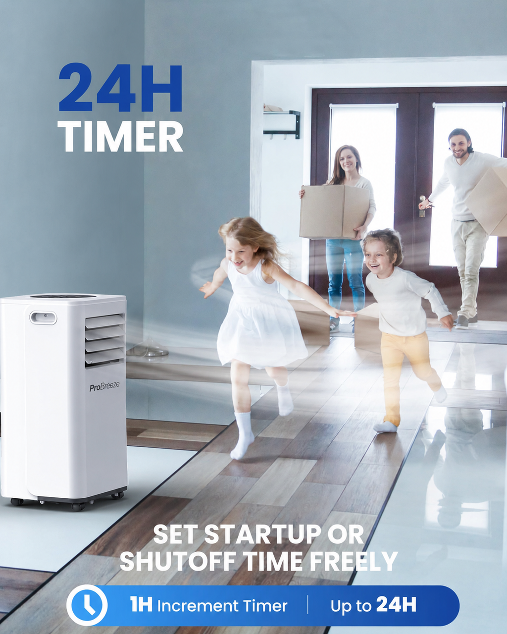 Air Conditioning Unit Portable Air Conditioner 9000 BTU 4-in-1 Dehumidifier, Cooling Fan with 2 Speeds, Digital Display & Remote Control, Window Kit, 24 Hour Timer for Room Up to 269sq.ft