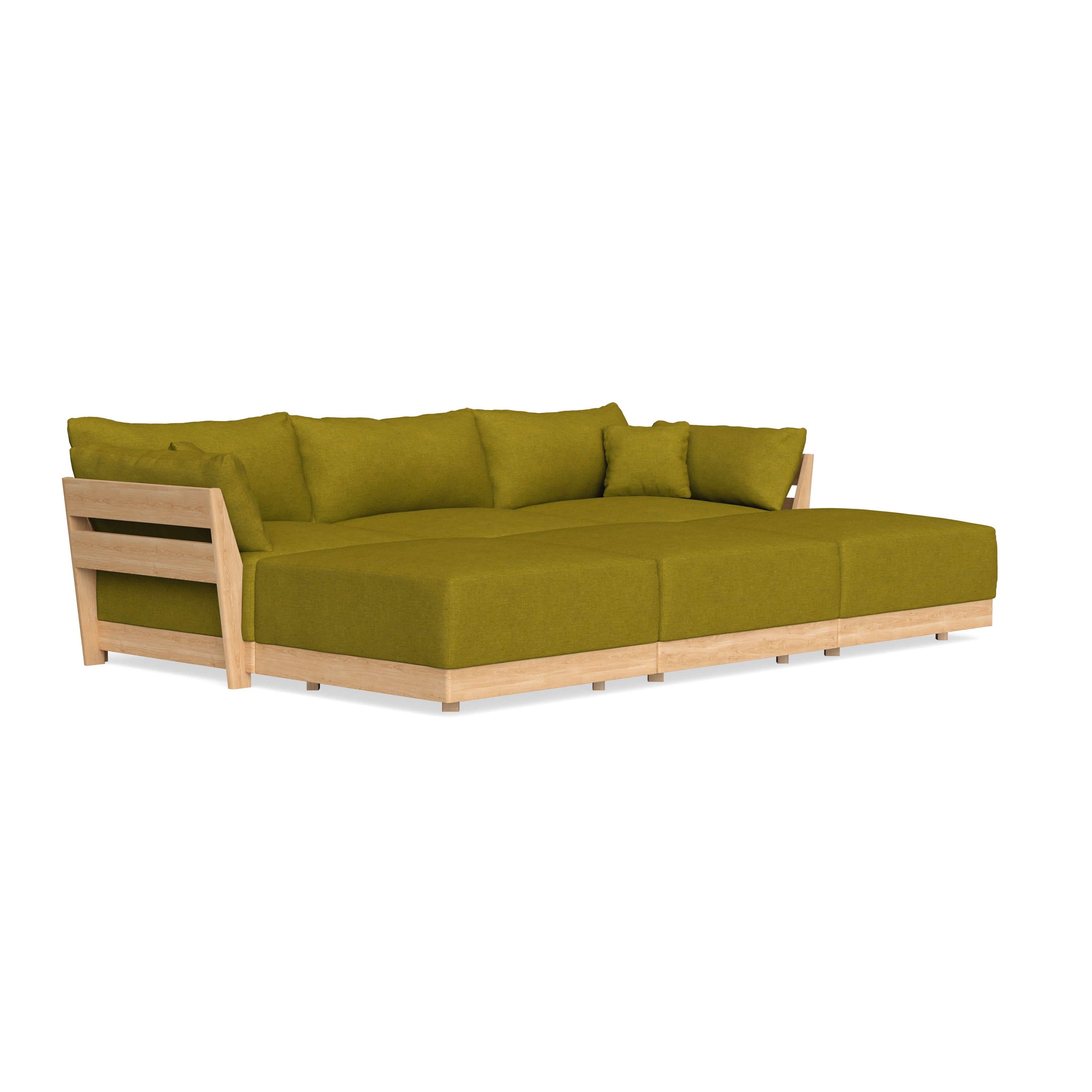 Modular Bondi Latte 3-Seater Daybed Sofa Sectional in Olive Green | Classic Blend